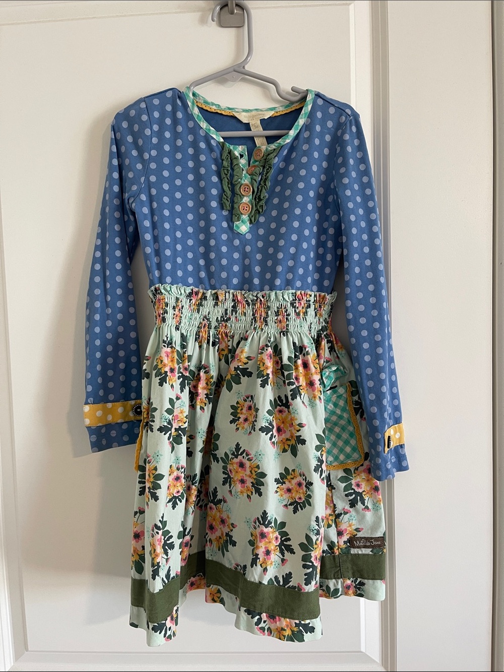 Matilda Jane Blue Polka Dot Top with Mint Floral Skirt Dress